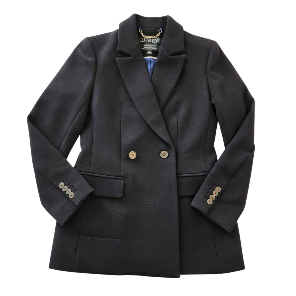 J. Crew Italian Double Cloth Wool Blazer Jacket Black Double Breasted Women's 4